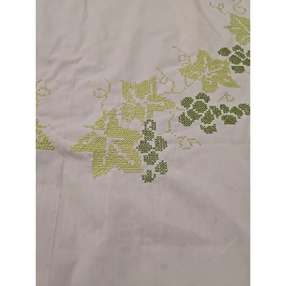 Vtg Pink Grapes Cross Stitch Retro‎ Kitchen Dining Decor Tablecloth 66